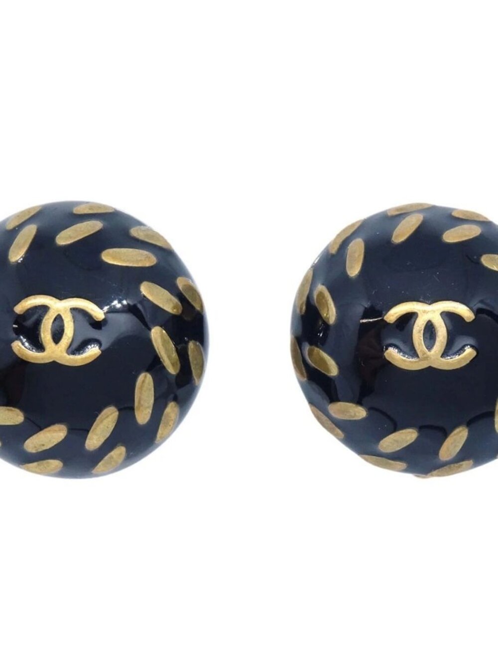 Chanel Button Clip-On Earrings Black Gold 98P 167862